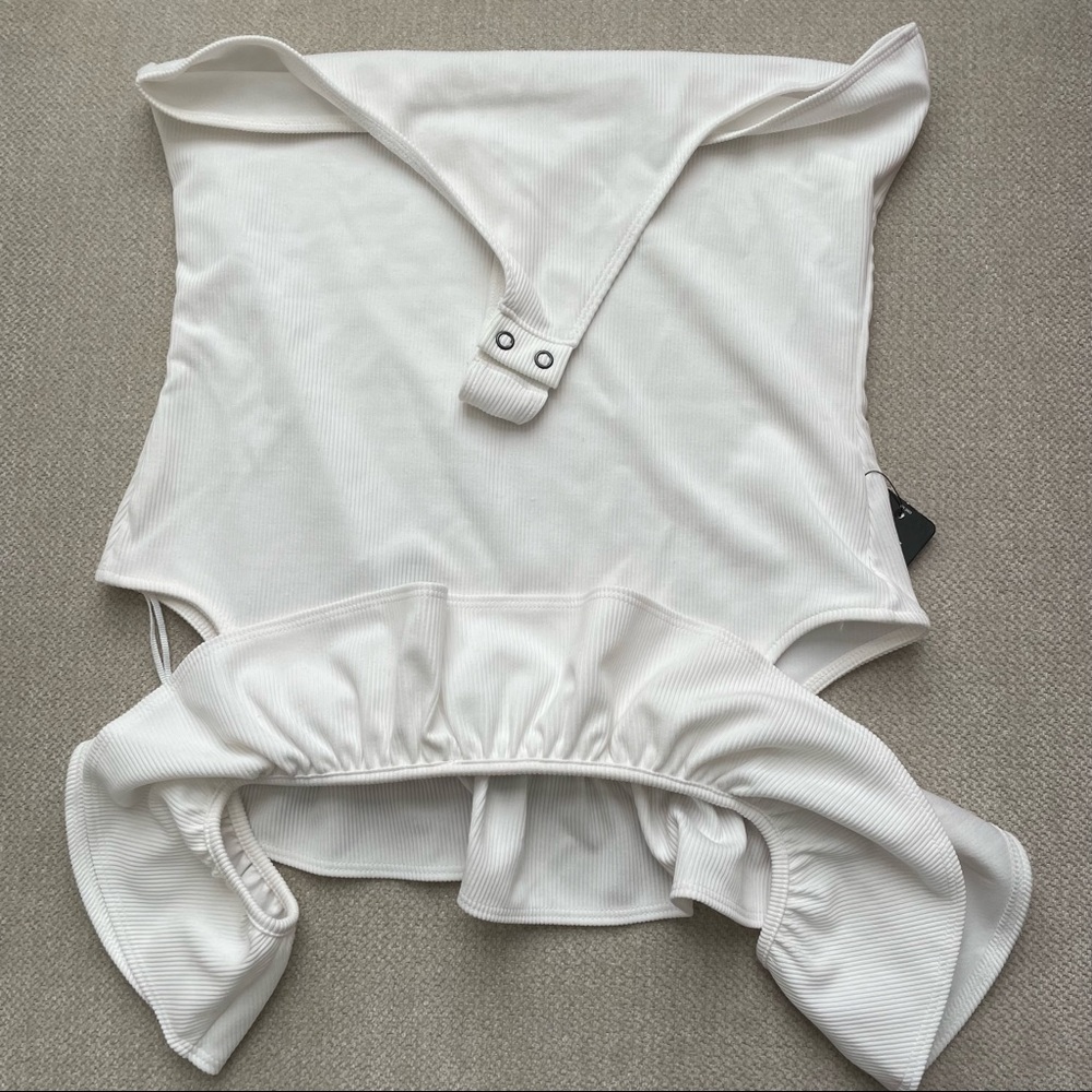 Express White Ruffle Bodysuit - Picture 2 of 4